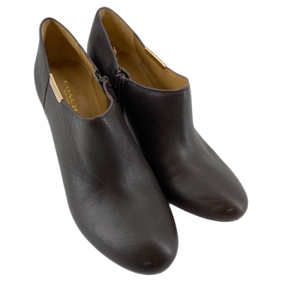 Coach Brown Leather Seneca Heeled Ankle Booties - Picture 2 of 10